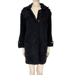 SONIA RYKIEL Fleece Hooded Paris Designer Black Straight fit Coat Sz app. M